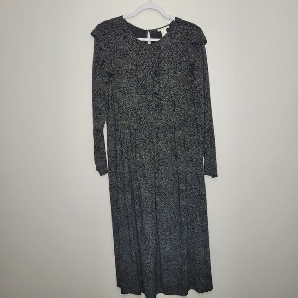 H&M black polka-dot ruffle long sleep modest trad wife maxi dress size 10 NWT - Picture 1 of 8